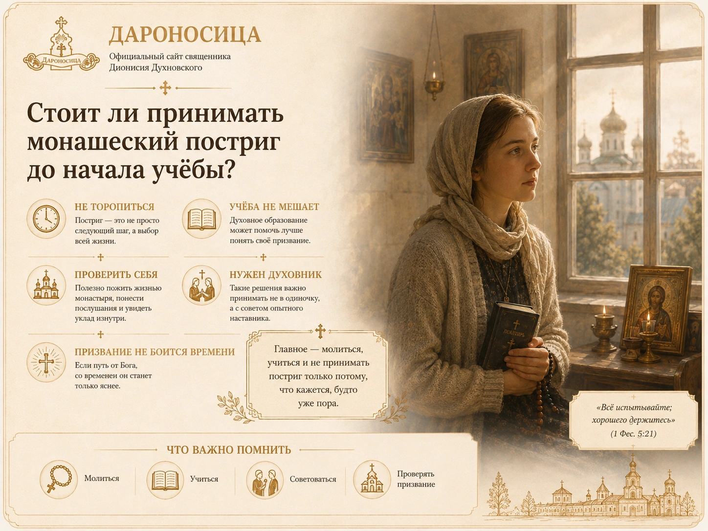 Иллюстрация к ответу: Стоит ли принимать монашеский постриг до поступления в духовное училище?